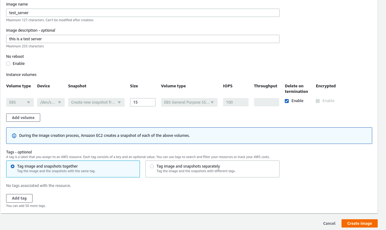  Instance image create setting